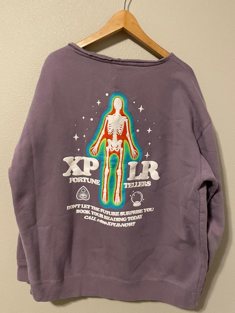 XPLR Fortune Teller Purple Hoodie Womens 2XL Fortune Tellers Skeleton Graphic